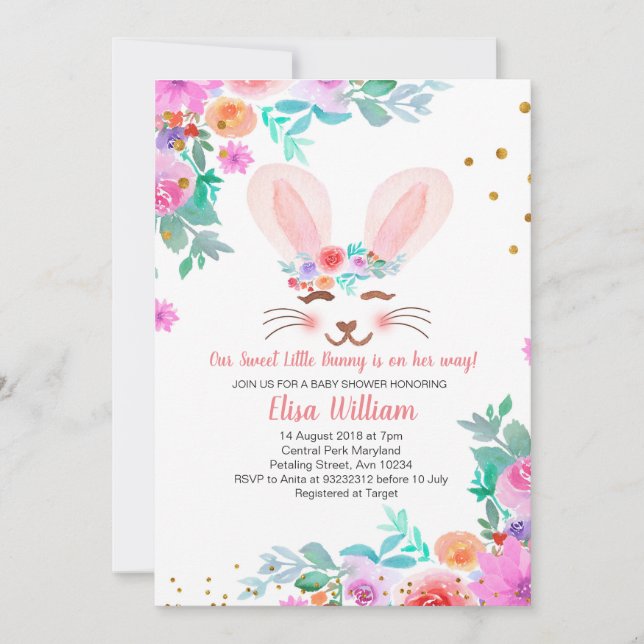 Invitación Un Pequeño Conejo Está En Camino De Baby Shower (Anverso)