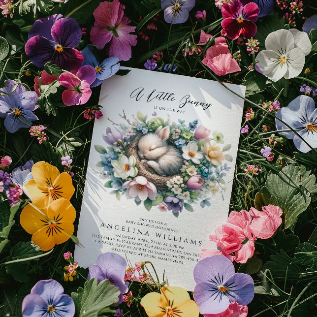 Invitación Un pequeño conejo floral Baby Girl Shower (Subido por el creador)
