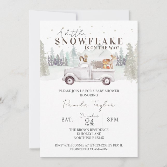 Invitación Un pequeño copo de nieve en camino a Baby Shower (Anverso)
