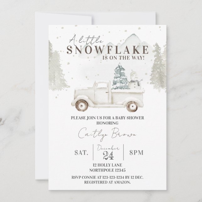 Invitación Un pequeño copo de nieve en camino a Baby Shower (Anverso)