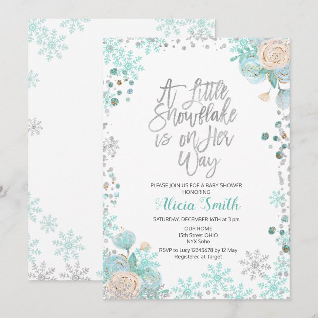 Invitación Un pequeño copo de nieve en camino a Baby Shower (Anverso / Reverso)