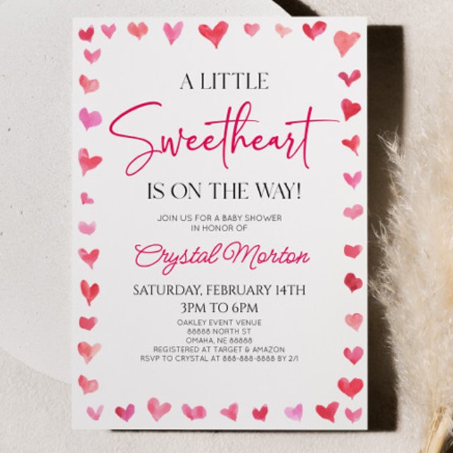 Invitación Un pequeño corazón rojo rosado en Baby Shower (Subido por el creador)