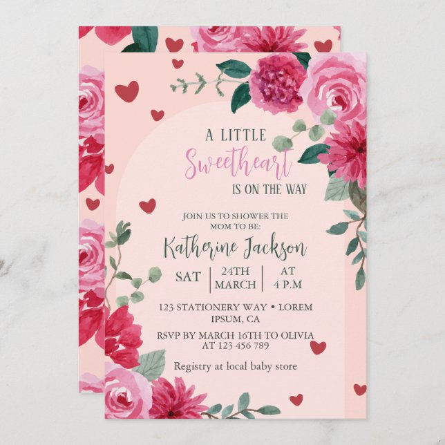 Invitación Un pequeño corazón valentino amor bebé ducha (Anverso / Reverso)