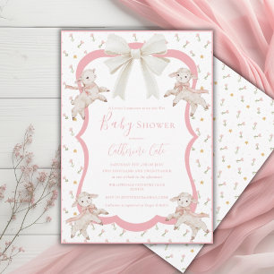 Invitación Un pequeño corderito rosa Baño de bebé en ovejas L