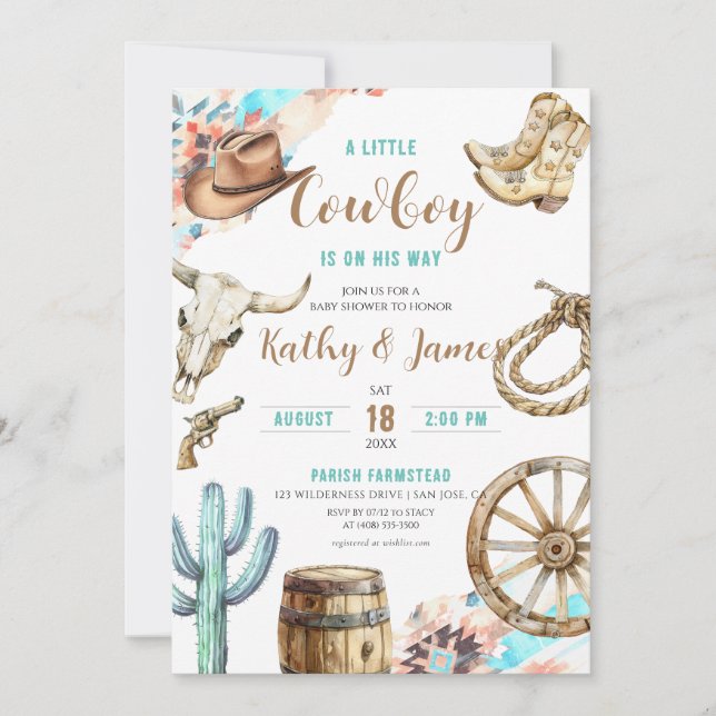 Invitación Un pequeño Cowboy Rustic Baby Shower Occidental (Anverso)
