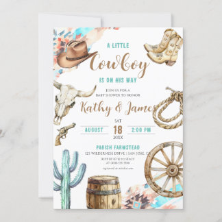 Invitación Un pequeño Cowboy Rustic Baby Shower Occidental