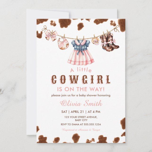 Invitación Un pequeño cowgirl Western Clothesline Baby Shower (Anverso)