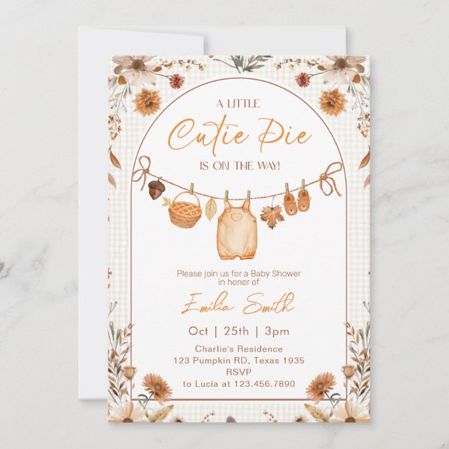 Invitación Un pequeño Cutie Pie Boho otoño ducha bebé (Anverso)