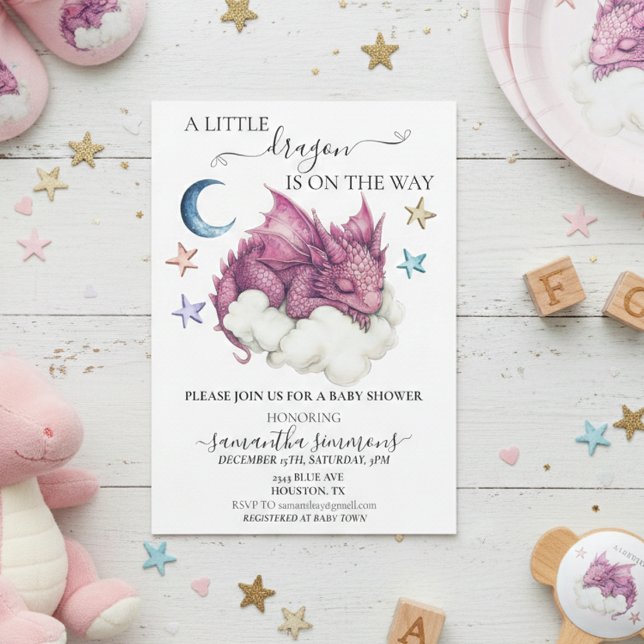 Invitación Un pequeño dragón durmiendo en un Baby Shower en l (Subido por el creador)