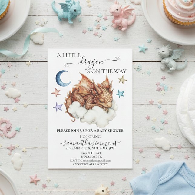 Invitación Un pequeño dragón durmiendo en un Baby Shower en l (Subido por el creador)