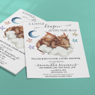 Invitación Un pequeño dragón durmiendo en un Baby Shower en l