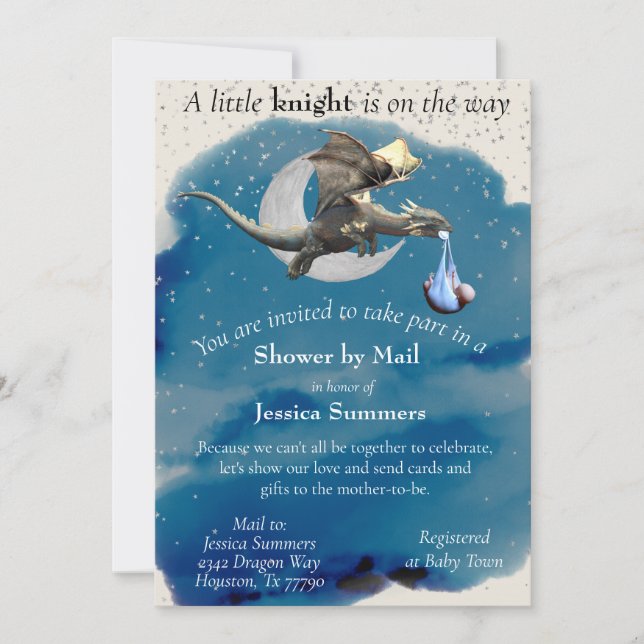 Invitación Un Pequeño Dragón Knight Baby Shower Por Mail Silv (Anverso)
