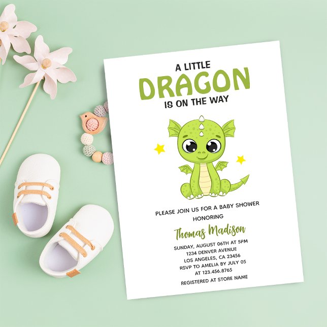 Invitación Un pequeño dragón, una pequeña ducha de bebé verde (Subido por el creador)