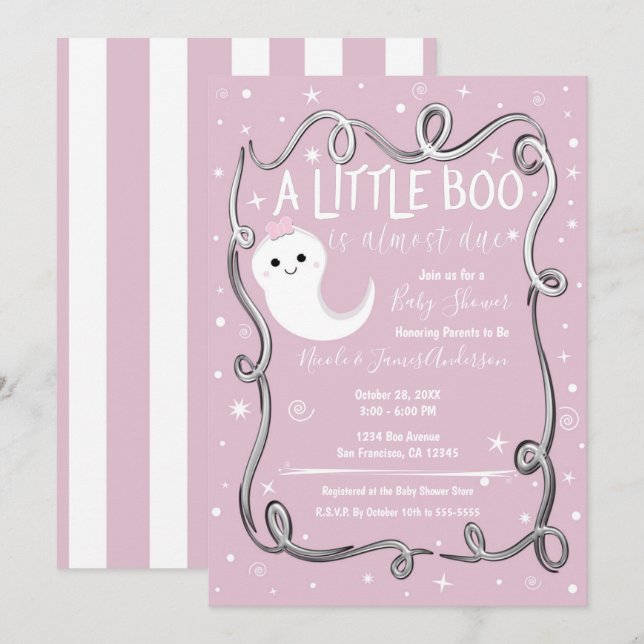 Invitación Un pequeño duende Boo Fantasma Rosa Baby Shower de (Anverso / Reverso)