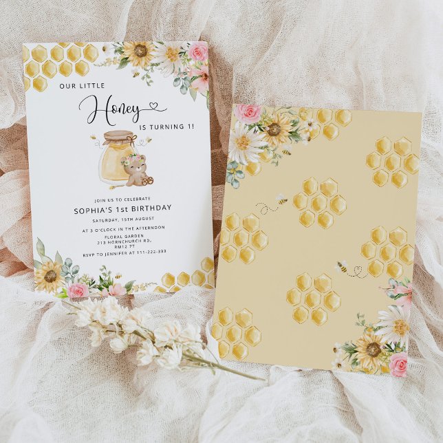 Invitación Un pequeño dulce miel floral chica cumpleaños (Subido por el creador)