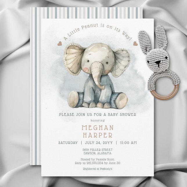 Invitación Un pequeño elefante azul de cacahuate (A Little Peanut Elephant Blue Baby Shower Invitation)