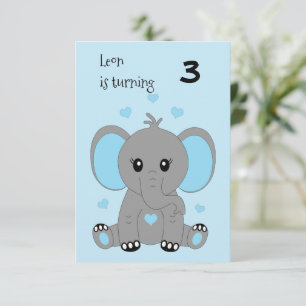 Invitación Un pequeño elefante de azul, cumpleaños de los chi