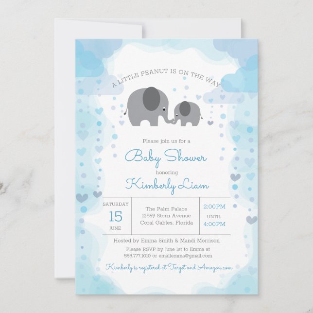 Invitación Un pequeño elefante de cacahuete Baby Shower (Anverso)