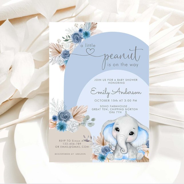 Invitación Un pequeño elefante de cacahuete, Boho Boy Baby Sh (Subido por el creador)