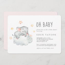 Invitación Un pequeño elefante durmiente Chica Oh Baby Shower