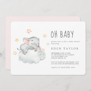 Invitación Un pequeño elefante durmiente Chica Oh Baby Shower