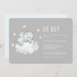 Invitación Un pequeño elefante durmiente Oh Boy | Baby Shower