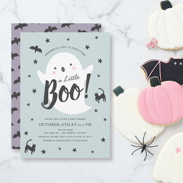 Invitación Un pequeño fantasma de Halloween Blue Boy Baby Sho (Subido por el creador)