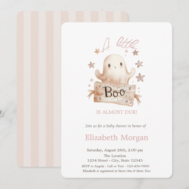 Invitación Un pequeño fantasma de rayas Boo Boho Halloween (Anverso / Reverso)
