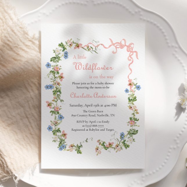 Invitación Un pequeño flor de flores silvestres rosadas bebé  (Subido por el creador)