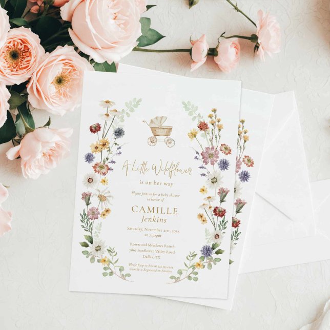 Invitación Un pequeño flor silvestre (Wildflower A little Wildflower Baby Shower Invitation)