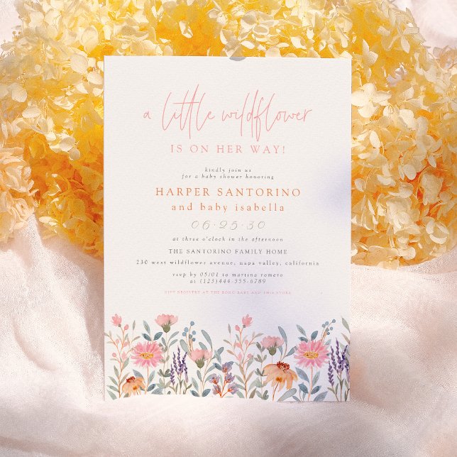 Invitación Un pequeño flor silvestre | Boho Baby Girl Baby Sh (Subido por el creador)
