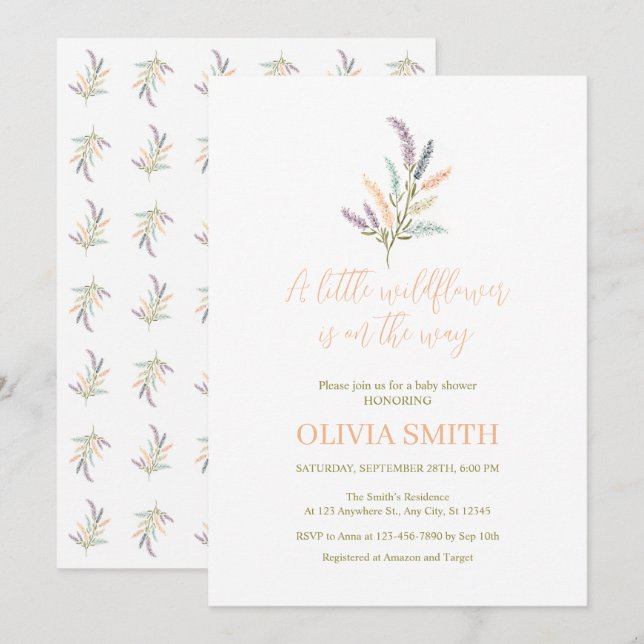 Invitación Un Pequeño Flor Silvestre Está En Camino De Baby S (Anverso / Reverso)