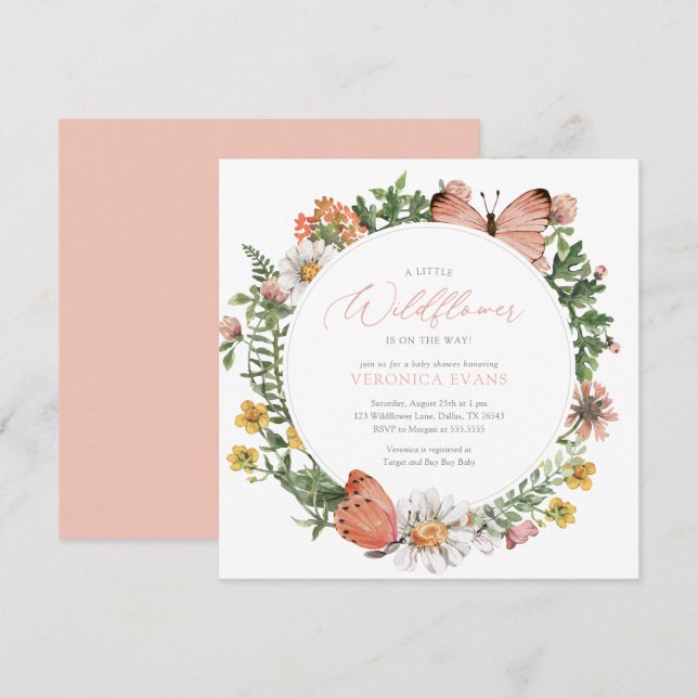 Invitación Un pequeño flor silvestre está en el camino Chica  (Anverso / Reverso)