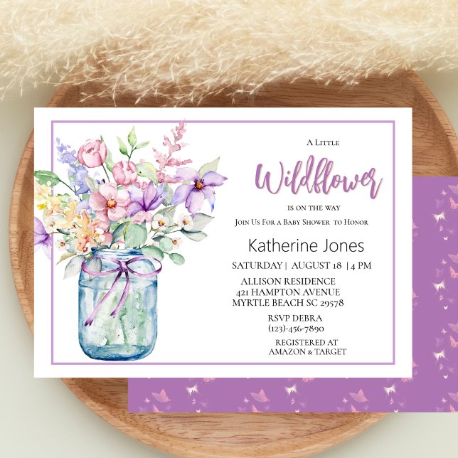 Invitación Un pequeño flor silvestre Mason Jar Chica Baby Sho (Subido por el creador)