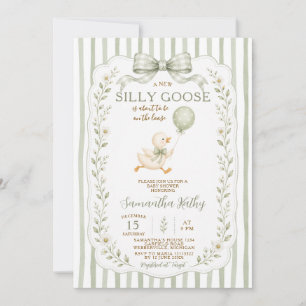 Invitación Un pequeño ganso anda suelto Baby Shower Verde Sal