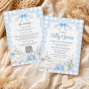 Invitación Un pequeño ganso azul tonto en un baby shower
