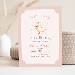 Invitación Un pequeño ganso patito lazo rosa Baby Shower