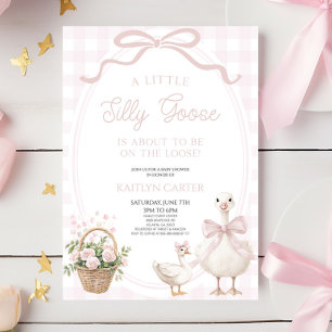 Invitación Un pequeño ganso tonto lazo rosa floral baby showe