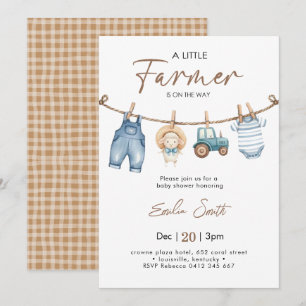 Invitación Un pequeño granjero, ropa de bebé, ducha de bebé