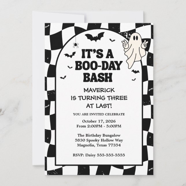Invitación Un pequeño Guay Boo Halloween 3er cumpleaños (Anverso)