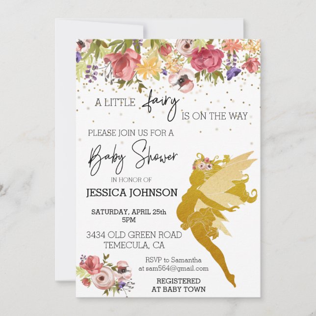 Invitación Un pequeño hada está en camino a Baby Shower Gold (Anverso)