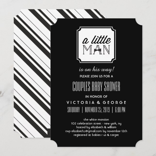 Invitación Un pequeño hombre con un diseño de Baby Shower (Anverso / Reverso)