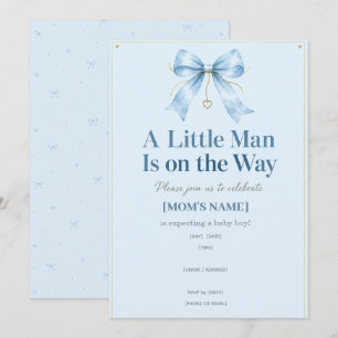 Invitación Un pequeño hombre está en camino lazo azul polvori