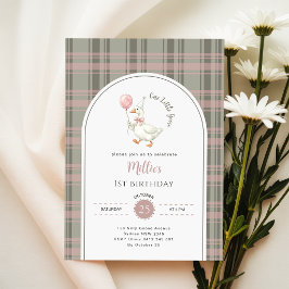 Invitación Un pequeño lazo rosa de gingham de ganso para el p