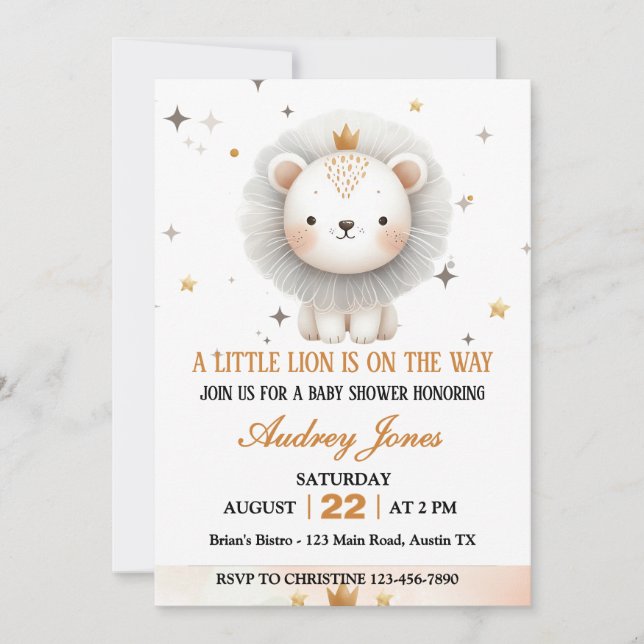 Invitación Un Pequeño León Está En Camino De La Baby Shower B (Anverso)