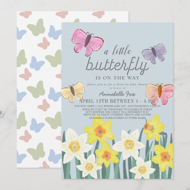 Invitación Un pequeño manejador de mariposa en Baby Shower (Anverso / Reverso)