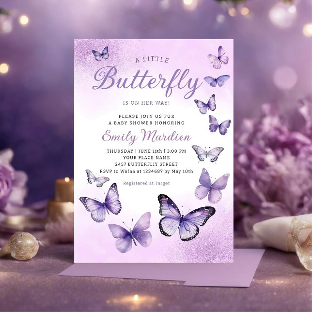 Invitación Un pequeño mariposa Boho Chica morado Baby Shower (Subido por el creador)