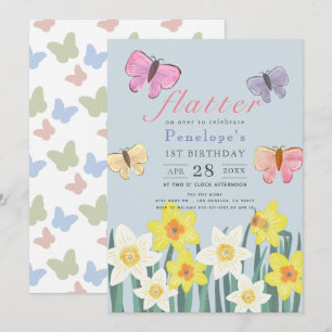 Invitación Un pequeño mariposa Chica de Daffodil Primer cumpl