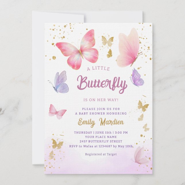 Invitación Un pequeño mariposa lindo Boho Chica rosa Baby Sho (Anverso)