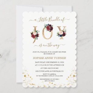 Invitación Un Pequeño Montón De Alegre Burgundy Floral Baby S